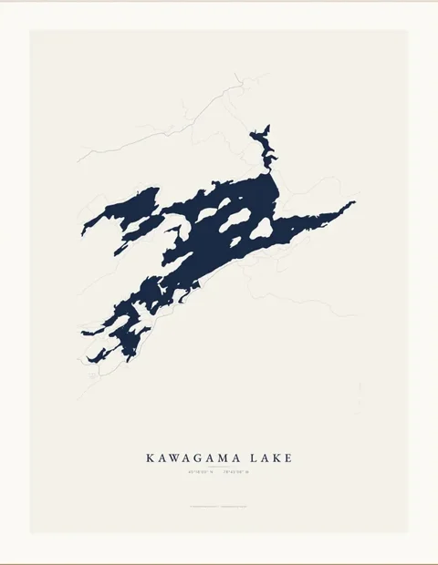 Kawagama Lake map print in navy ink