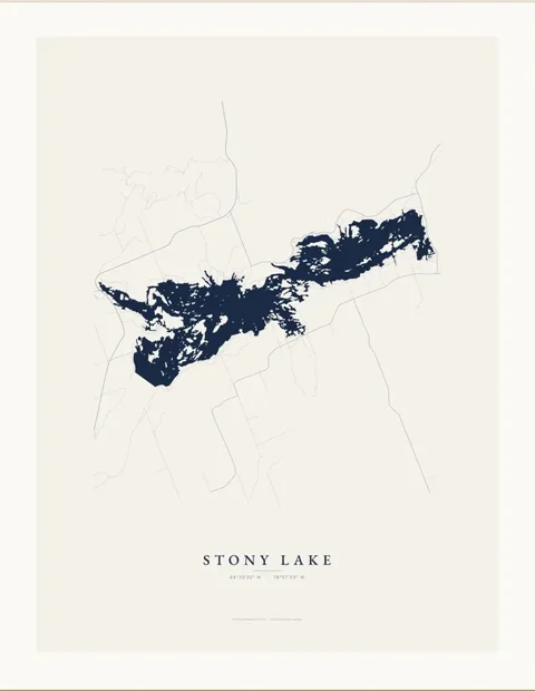 Stony Lake map print in navy ink